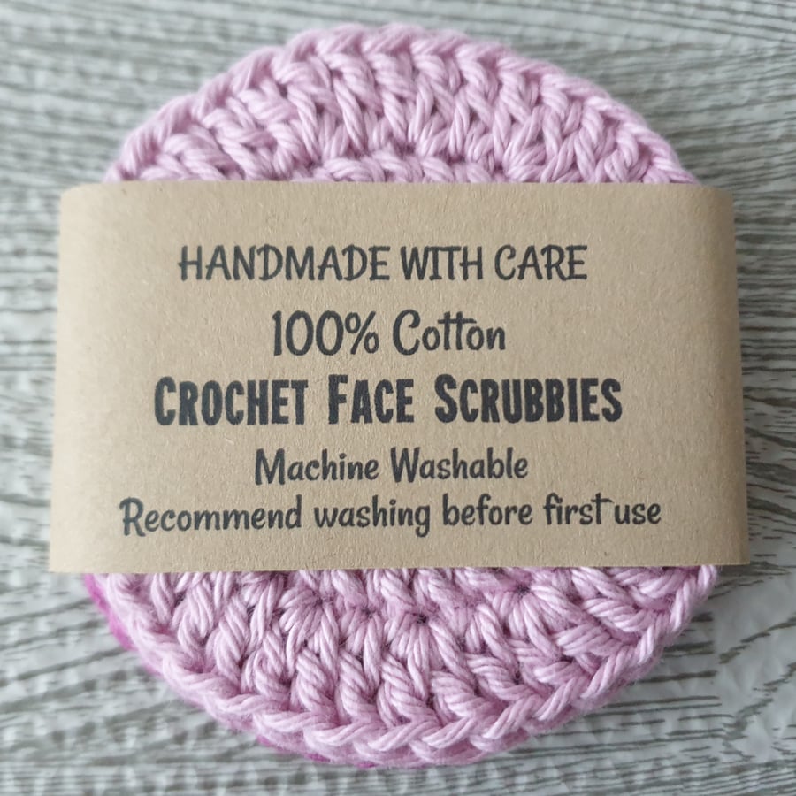 100% Cotton Pink Shades Crocheted Handmade Face Scrubbies, Pack of 3, Reusable