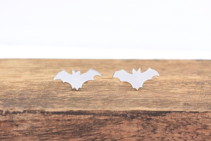 Silver Bat Earrings - Handmade Bat Earrings - Silver Bat studs