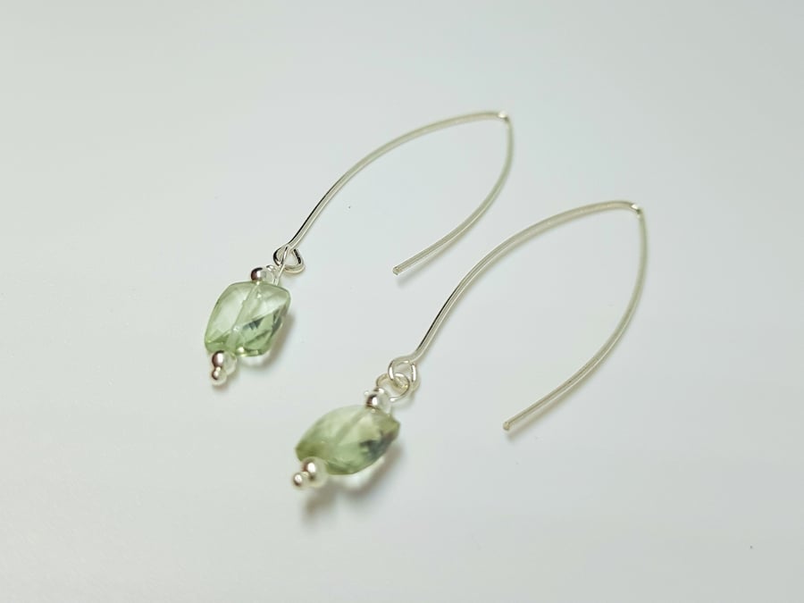 Green Amethyst Sterling Silver Earrings, Prasiolite Earrings, Sterling Silver Dr