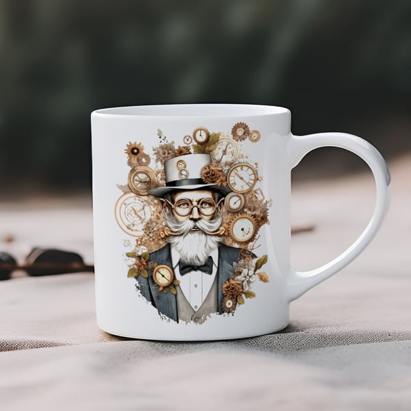 Gothic Steampunk Gent Mug – 11oz Ceramic Coffee Cup with Cogs & Gears 