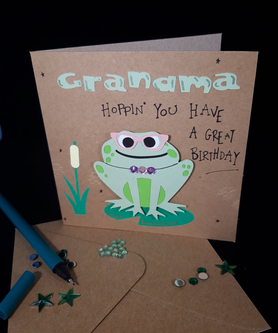 Handmade Birthday Card for Grandma - 'Hopping' you have a good day