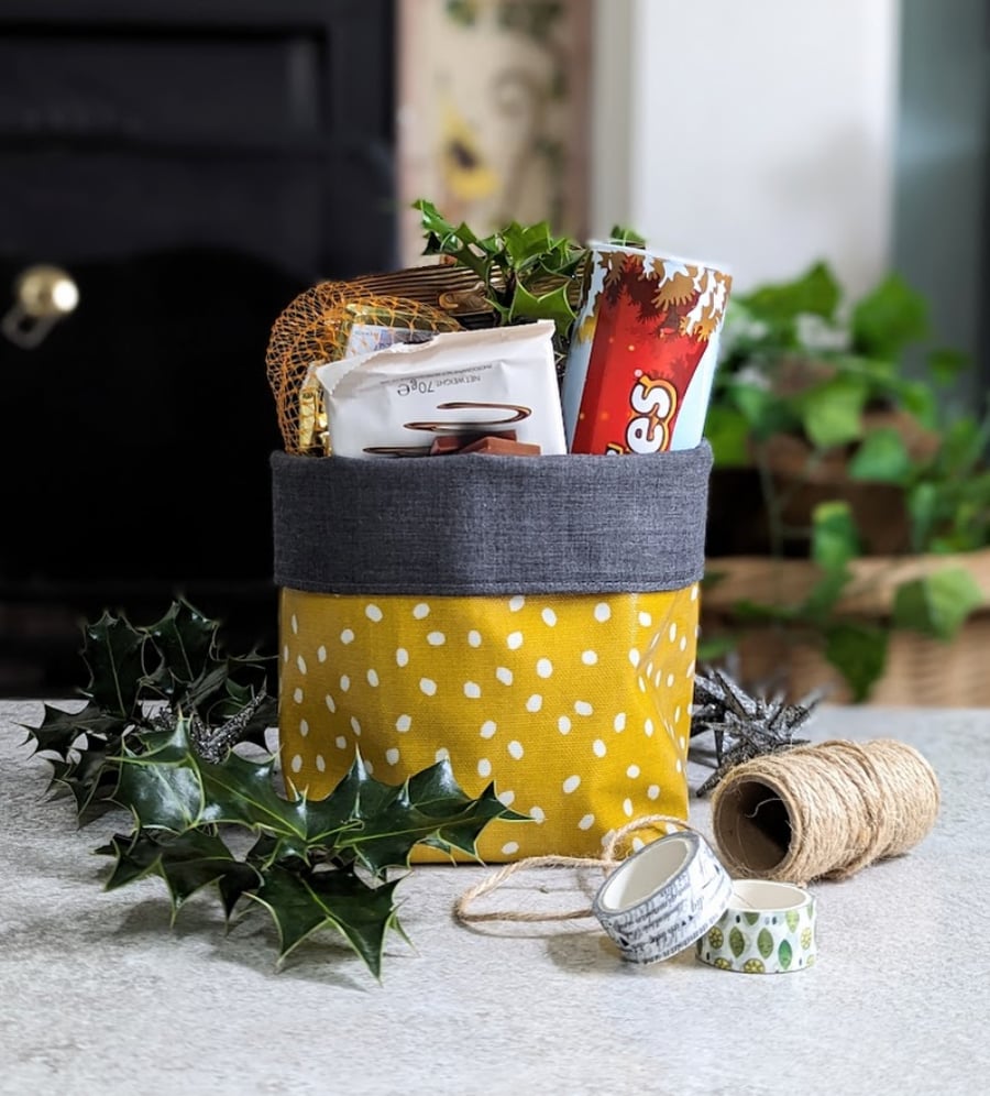 Mustard Oilcloth storage Pots and baskets