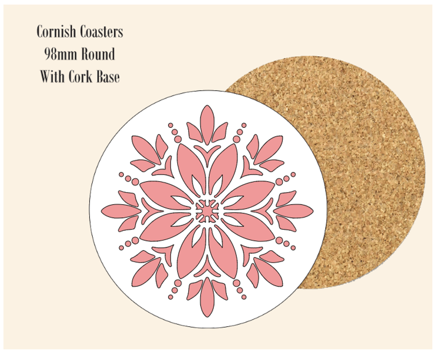 Red Abstract Flower  Coaster 9.8cm Round With Cork Base.- Design 2