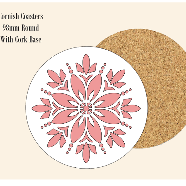 Red Abstract Flower  Coaster 9.8cm Round With Cork Base.- Design 2