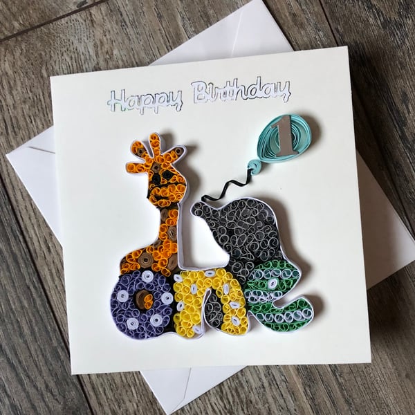 Handmade quilled first birthday card