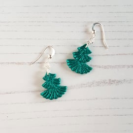 Delicate green glitter Christmas tree earrings