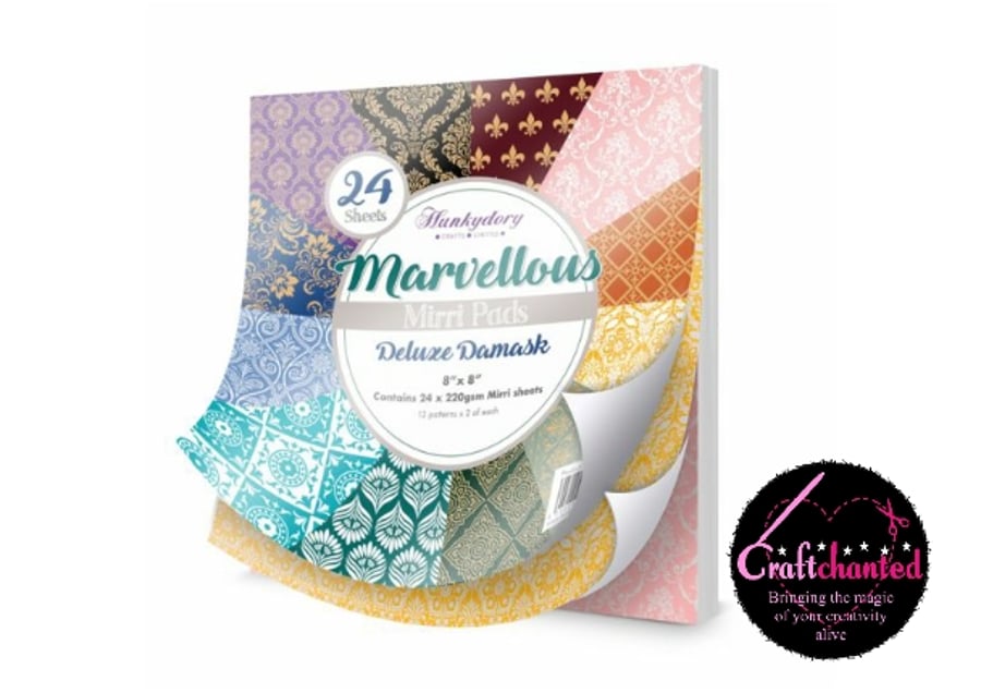 Hunkydory - Marvellous Mirri Pad - Deluxe Damask - 8" x 8" - 220gsm 24 Sheet