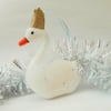 Felt Swan Hand Sewn Christmas Decoration, White with Rose Gold Crown, Swan Decor
