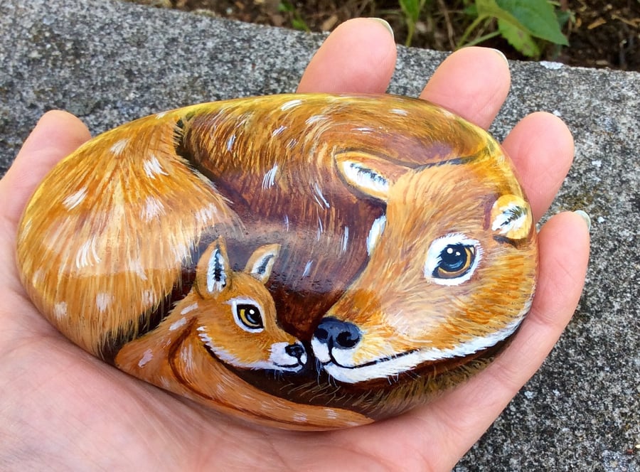 Deer hand painted pebble 