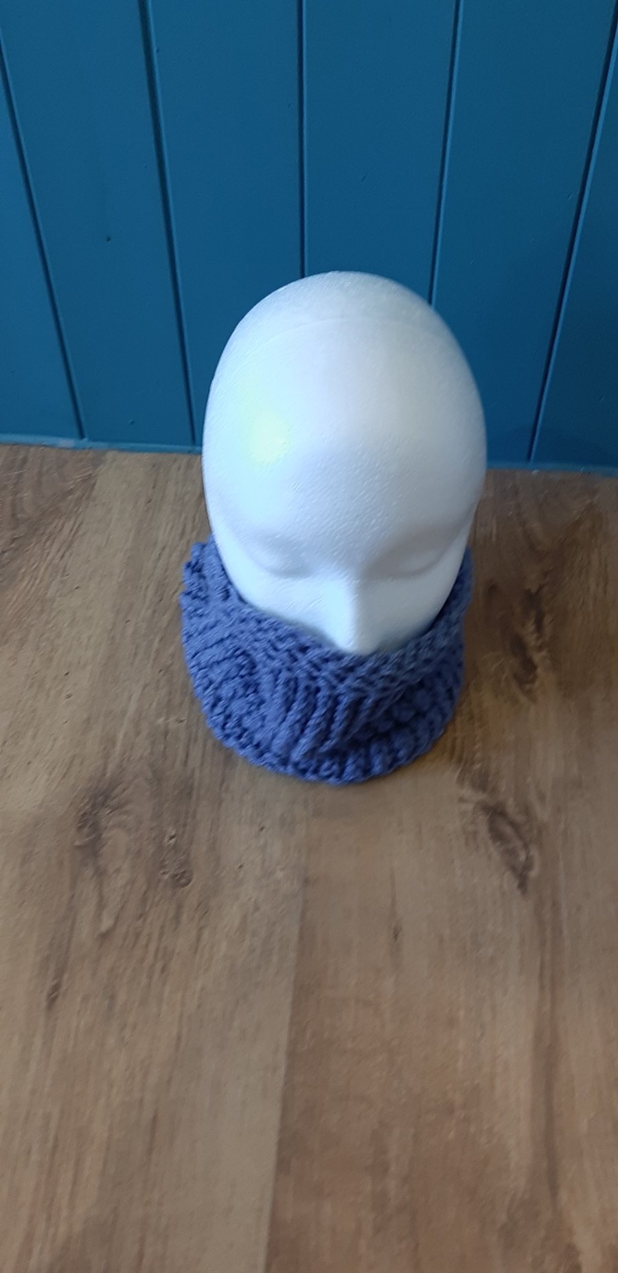 Denim Blue Handmade Knitted Cowl (12 inches long)
