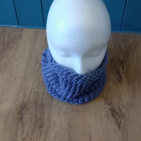 Denim Blue Handmade Knitted Cowl (12 inches long)