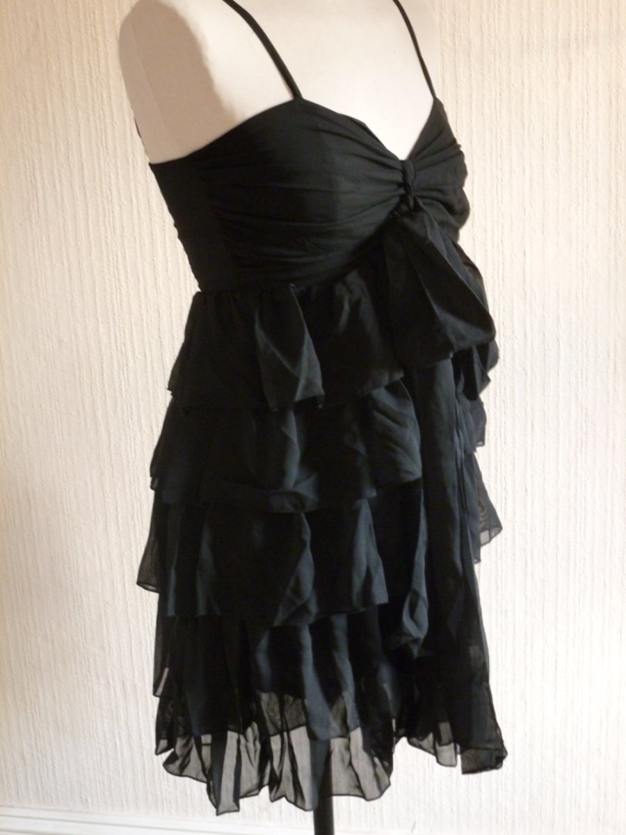 Black Chiffon Ruffle Tie Dress