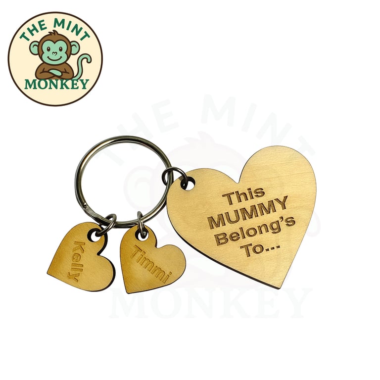 Personalised heart Mummy Keychain "This mummy belongs to" handmade engraved gift