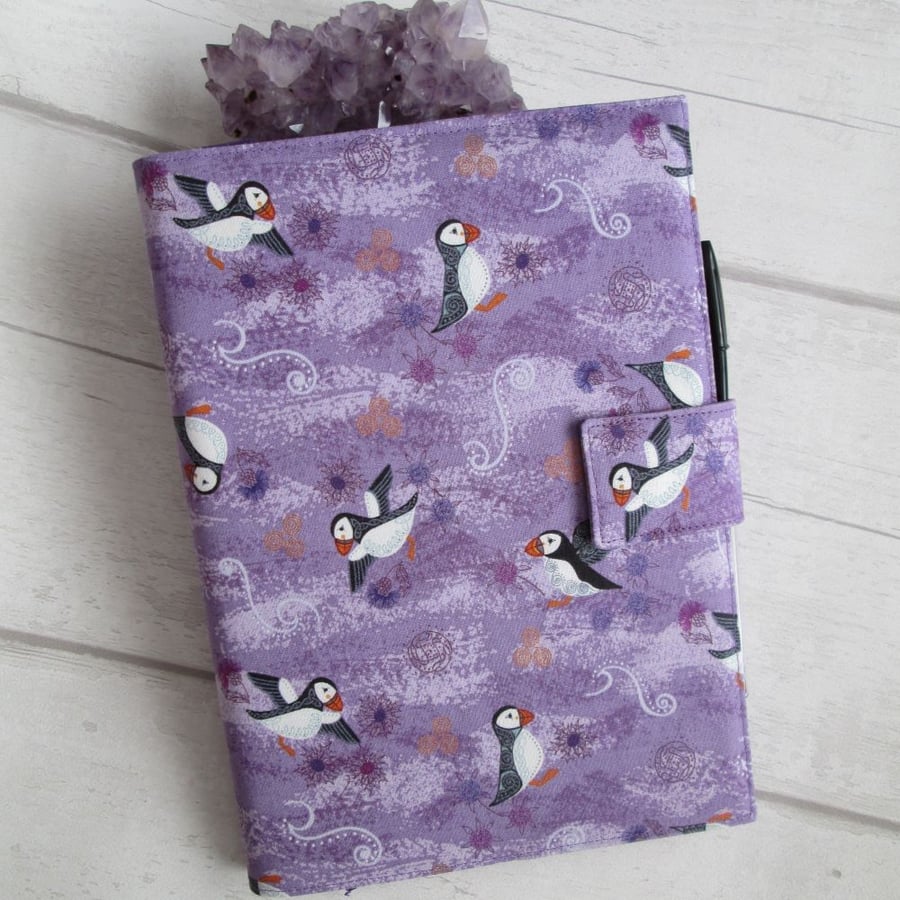 A5 Reusable Notebook Cover - An Improbability of Puffins