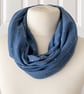 Denim Blue with Gold Speckles Infinity Scarf, 100% cotton 