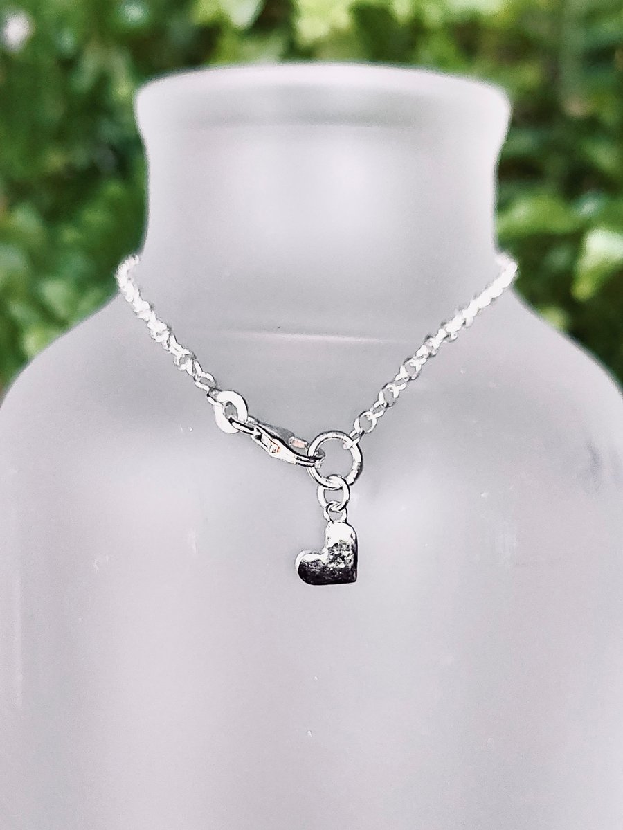 Tiny Hammered Heart Charm Sterling Silver Bracelet