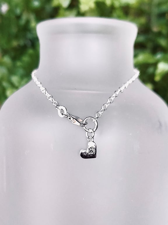 Tiny Hammered Heart Charm Sterling Silver Bracelet