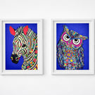 Owl and Zebra Set of 2 Fine Art Prints