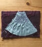 Hand Smocked and Beaded Silk Sampler Post Card, Blue on Purple S7 - Image 1