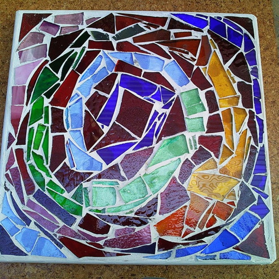Rainbow Swirl, Stained Glass Mosaic Trivet