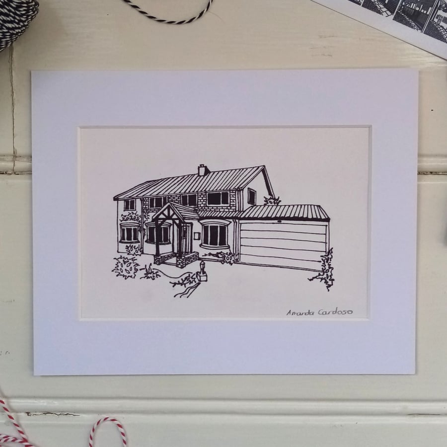 House Portrait by UK Exhibiting Artist - Pen and Ink drawing of your home