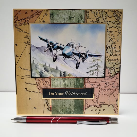 Vintage Airplane Retirement Card – Travel Pilot Aviation Adventure Awaits