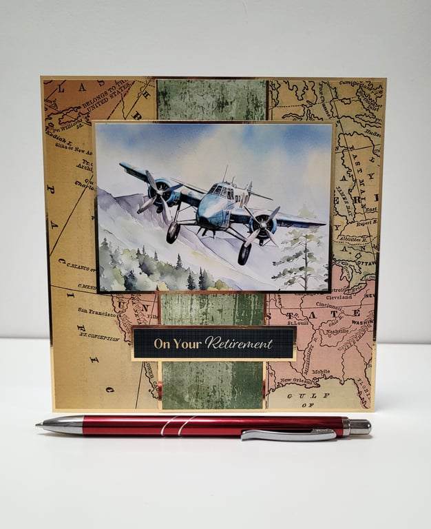 Vintage Airplane Retirement Card – Travel Pilot Aviation Adventure Awaits