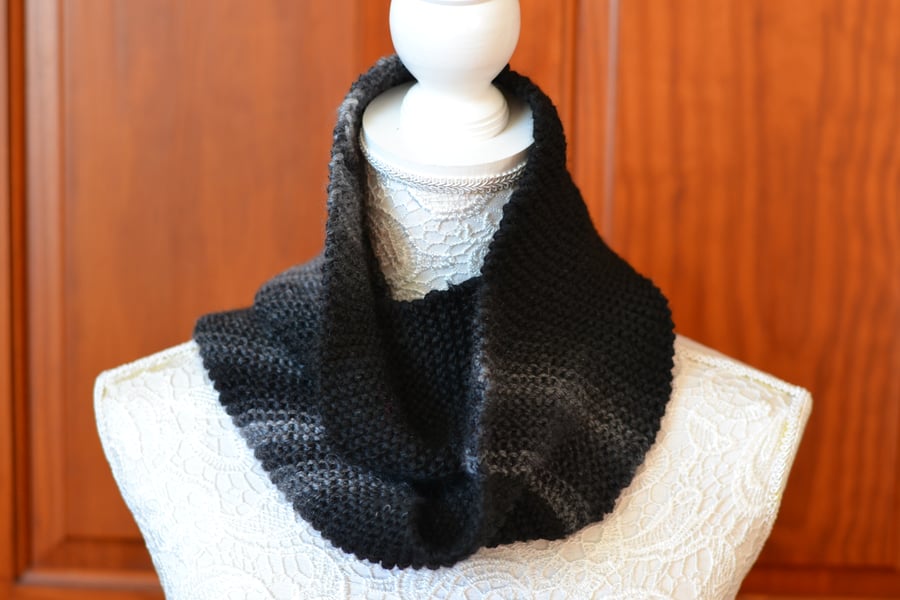 scarf, cowl Black and Grey infinity 