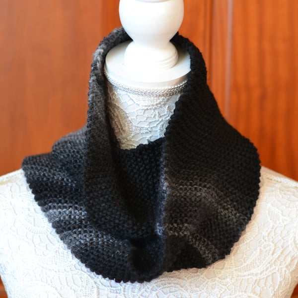 scarf, cowl Black and Grey infinity 