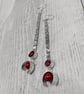 Aluminium Dangle Earrings, Upcycled Bracelet & New Metal Tube, Deep Red Beads - Image 2