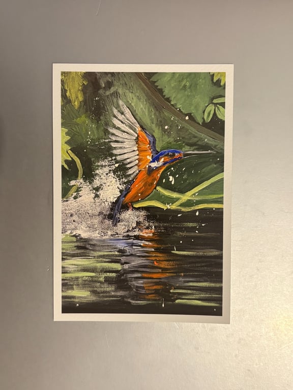 Flying Kingfisher on Riverbank Small Fine Art Print 