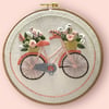 Hand embroidered wall decor traditional bicycle overflowing with flowers 