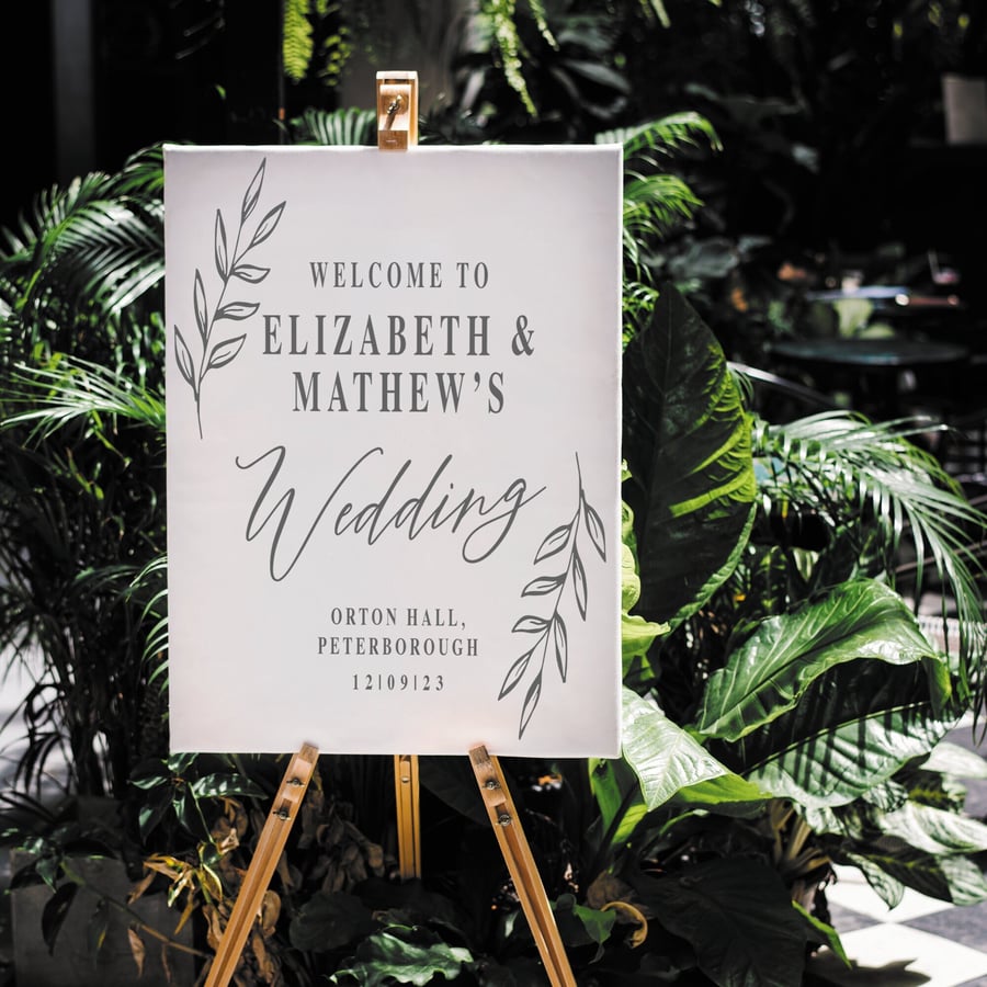 Wedding Welcome, Location & Leaves Sticker - Personalised Welcome Sticker Decal 