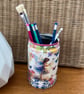 Butterflies with Fairies Blue Pink and White upcycled Coffee Bean Can Pencil Pot
