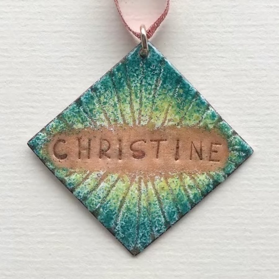 Personalised 'Name' Enamelled Copper Christmas Decoration