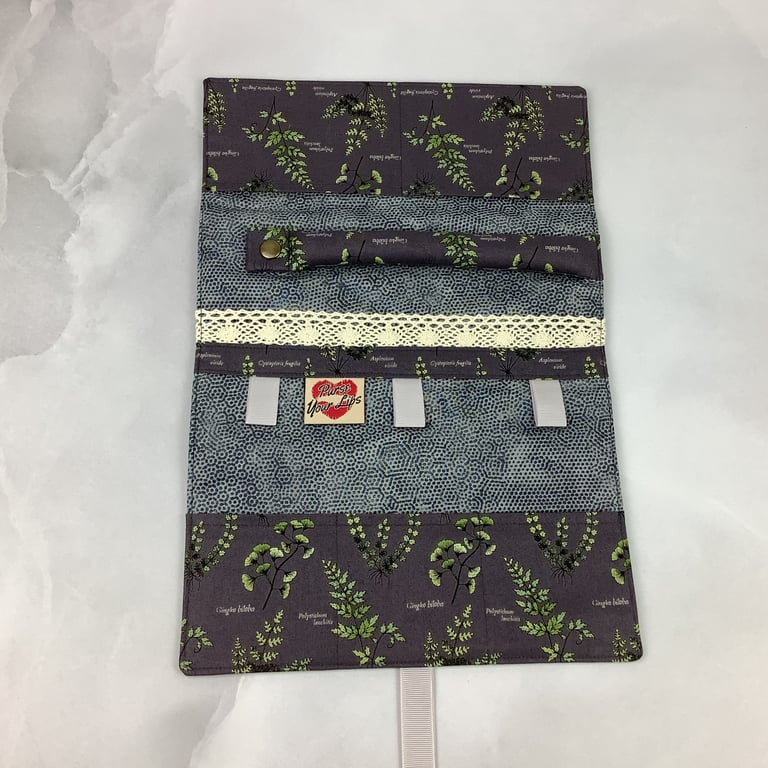 Ferns jewellery roll, Leaves jewellery storage, Travel organiser, Handmade