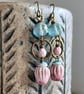 Artisan Ceramic Drop Earrings. Bell Flower Earrings. Aqua & Pink Earrings - Image 1