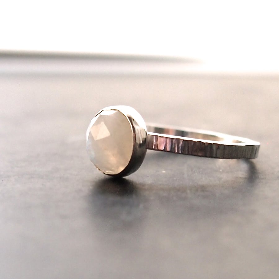 Top Faceted Moonstone and Sterling Silver Ring.