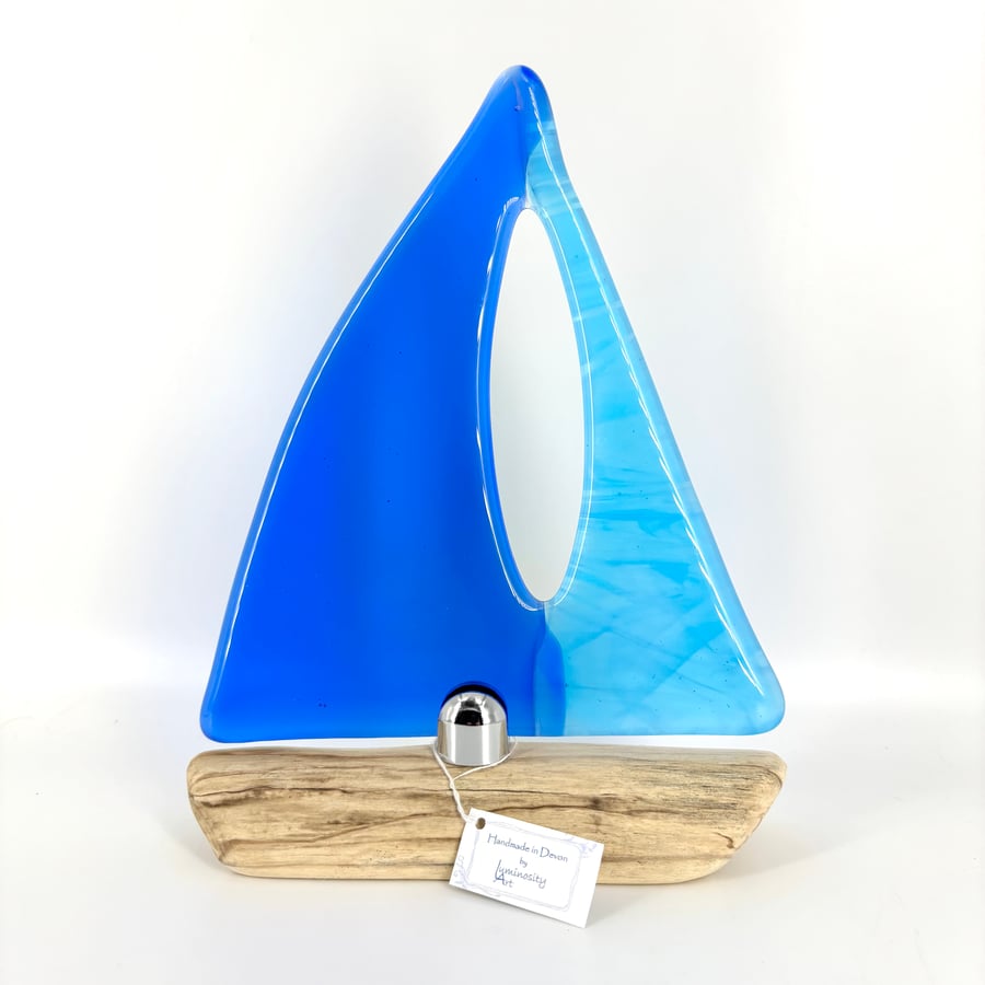 Fused Glass & Drift Wood Sailing Boat 