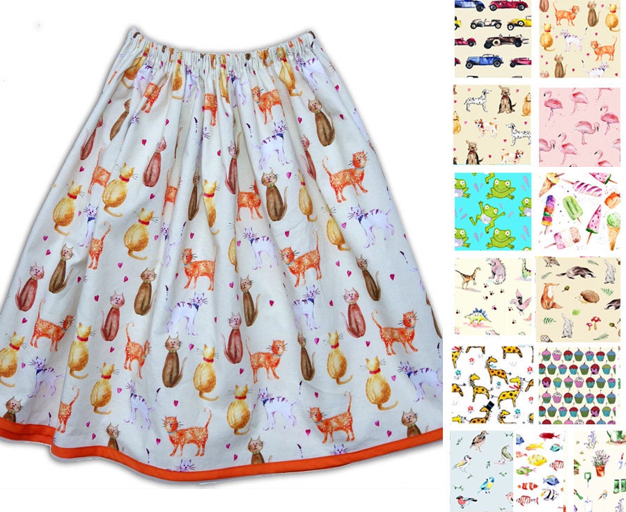 Women's skirt, Choose your Fabric, Cars, Cake, Frog, Dinosaurs, Flamingo, Cat, 