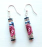 Floral Ceramic Tube Dangle Silver Earrings With Crystal and Hematite 