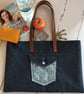 Denim Tote Bag with Leather Handles and Laura Ashley Liberty Vintage Fabric - Image 5