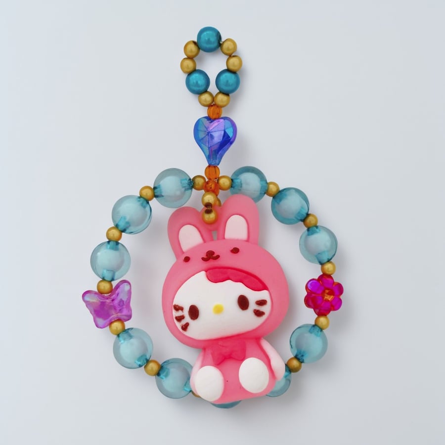 Handmade My Melody Phone Charm and Bag Charm with soft pastel beads