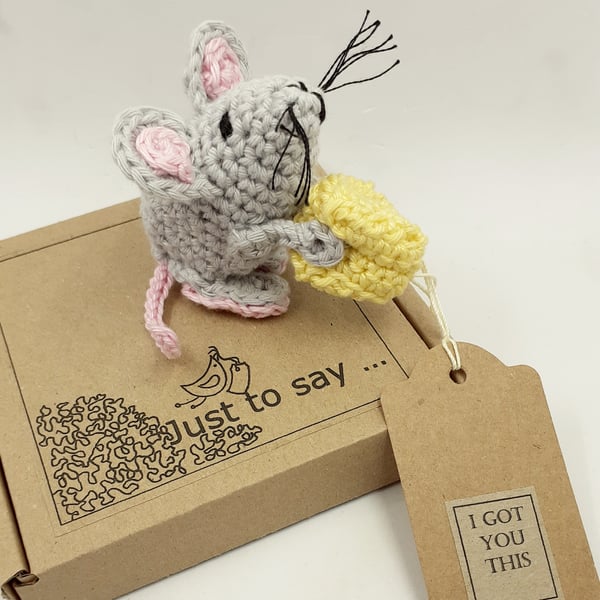 Crochet Mouse with Cheesy Gift - Alternative to a Greetings Card 