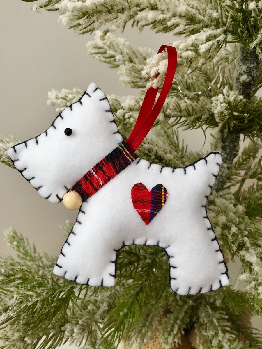 White Westie Dog Felt Christmas Decoration - Folksy