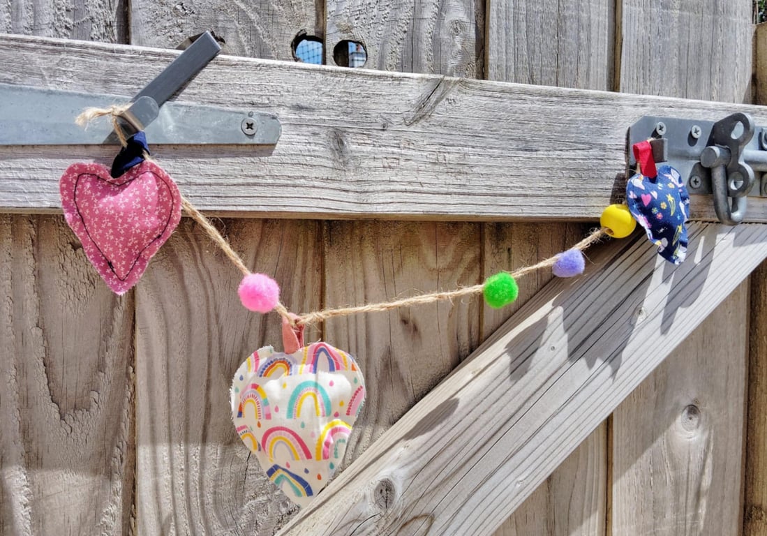 Decorative, individual, fabric, wall art - hanging, heart, art bunting.