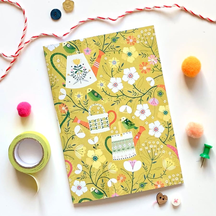 'Bird Song & Watering Cans' - greetings card
