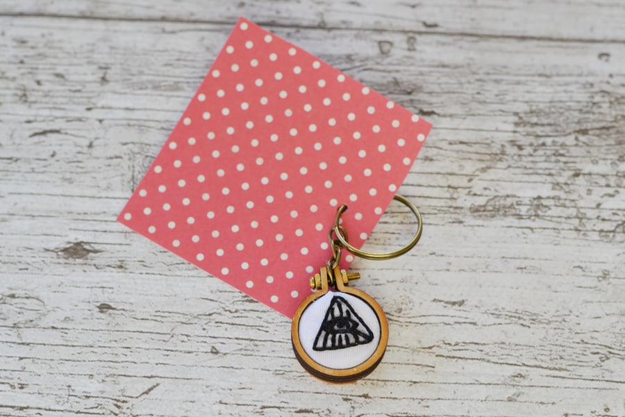 Eye Mini Embroidered Hoop Keyring