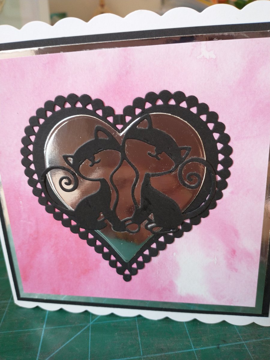 Pink lovey dovey cats card
