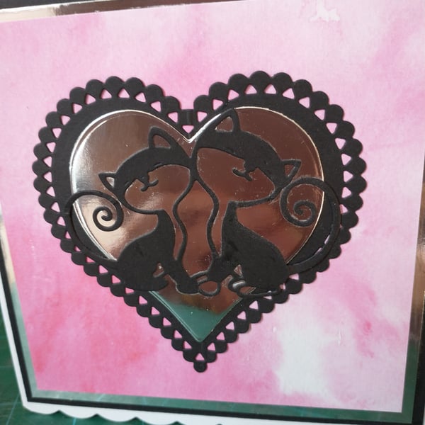 Pink lovey dovey cats card